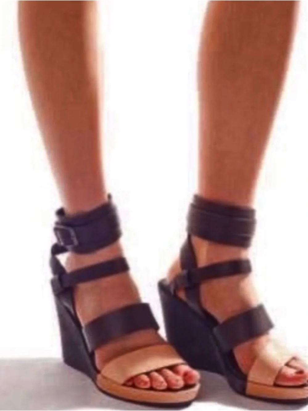 G-Star RAW Blondell Pinkerton Gray/Beige Leather Wedge Sandals Size EU41 US9-9.5